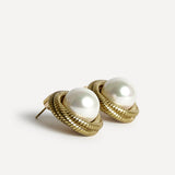 Afterglow Gold Pearl Twist Stud Earrings