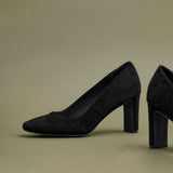 Agenda Black Faux Suede Court Heels