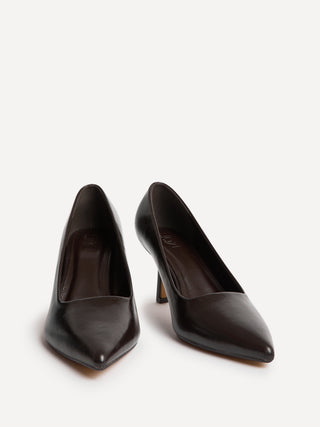 Aim Wide Fit Brown Faux Leather Court Heels