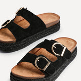 Alabama Black Plaited Flatform Sliders
