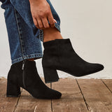 Alba Wide Fit Black Faux Suede Heeled Boots