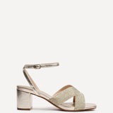 Alessia Gold Woven Block Heeled Sandals