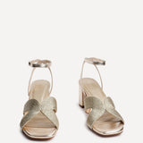 Alessia Gold Woven Block Heeled Sandals