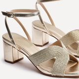 Alessia Gold Woven Block Heeled Sandals