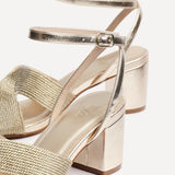 Alessia Gold Woven Block Heeled Sandals