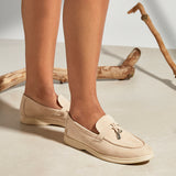 Alette Beige Faux Suede Slip On Loafers