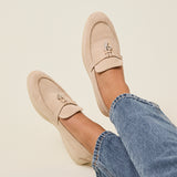 Alette Beige Faux Suede Slip On Loafers