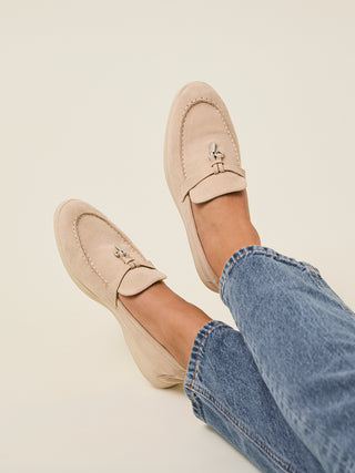 Alette Beige Faux Suede Slip On Loafers
