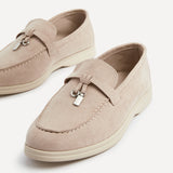 Alette Beige Faux Suede Slip On Loafers