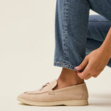 Alette Beige Faux Suede Slip On Loafers