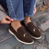 Alette Brown Faux Suede Slip On Loafers