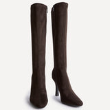 Alexia Brown Faux Suede Stretch High Leg Boots