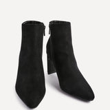 Alisha Black Faux Suede Heeled Ankle Boot