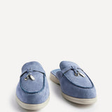Alix Pale Blue Faux Suede Slip On Mules