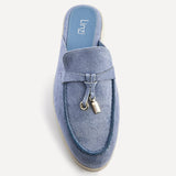 Alix Pale Blue Faux Suede Slip On Mules