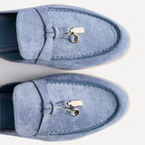 Alix Pale Blue Faux Suede Slip On Mules