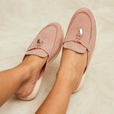 Alix Pink Faux Suede Slip On Mules