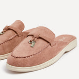 Alix Pink Faux Suede Slip On Mules