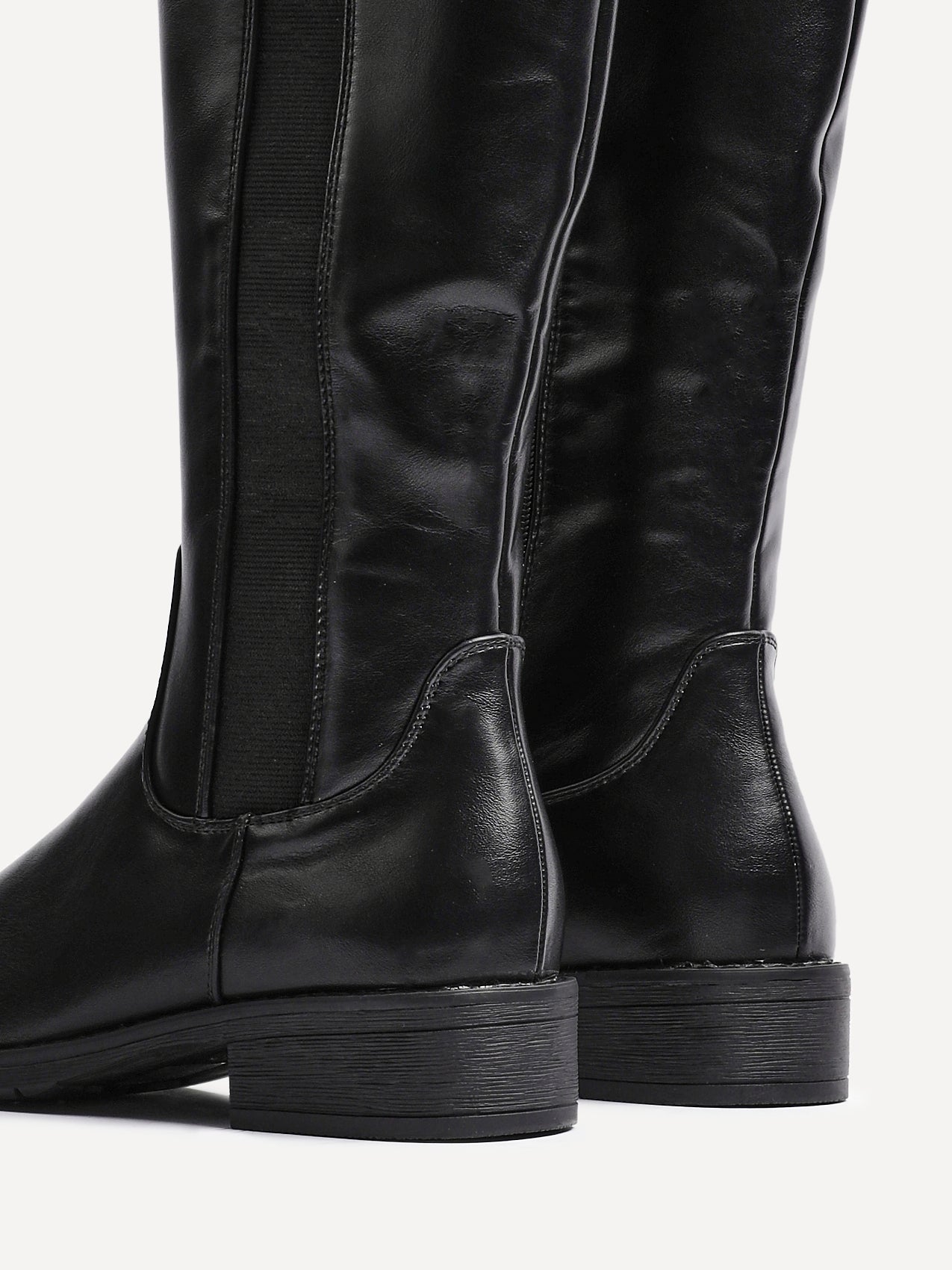 Black Faux Leather High Leg Riding Boot With Elasticated Panel – Linzi