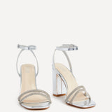 Amelie Wide Fit Silver Diamante Heels