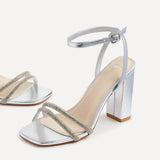 Amelie Wide Fit Silver Diamante Heels