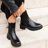 Andrea Black Faux Croc Leather Chelsea Boots