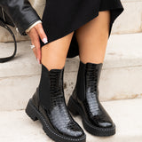 Andrea Black Faux Croc Leather Chelsea Boots