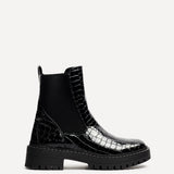 Andrea Black Faux Croc Leather Chelsea Boots