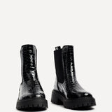 Andrea Black Faux Croc Leather Chelsea Boots