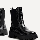 Andrea Black Faux Croc Leather Chelsea Boots