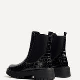 Andrea Black Faux Croc Leather Chelsea Boots