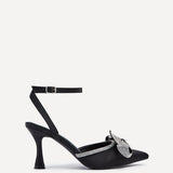 Angela Black Satin Bow Heels