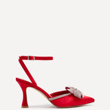 Angela Red Satin Bow Heels