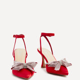 Angela Red Satin Bow Heels