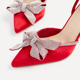 Angela Red Satin Bow Heels