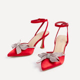 Angela Red Satin Bow Heels