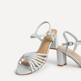 Arabel Pale Blue Faux Leather Block Heeled Sandals