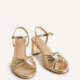 Arabel Gold Faux Leather Block Heeled Sandals