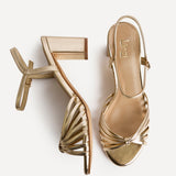 Arabel Gold Faux Leather Block Heeled Sandals