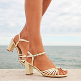 Arabel Lemon Faux Leather Block Heeled Sandals