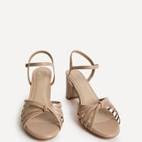 Arabel Nude Faux Leather Block Heeled Sandals