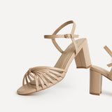 Arabel Nude Faux Leather Block Heeled Sandals