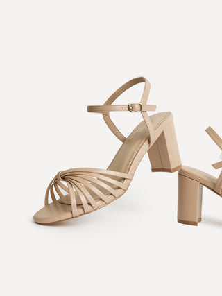 Arabel Nude Faux Leather Block Heeled Sandals