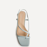 Arden Pale Blue Faux Leather Block Heeled Sandals