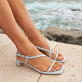 Arden Pale Blue Faux Leather Block Heeled Sandals