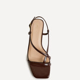 Arden Brown Faux Leather Block Heeled Sandals