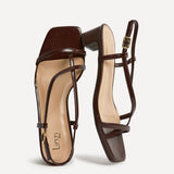 Arden Brown Faux Leather Block Heeled Sandals