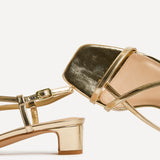 Arden Gold Faux Leather Block Heeled Sandals