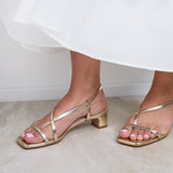 Arden Gold Faux Leather Block Heeled Sandals