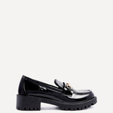 Aria Black Faux High Shine Leather Loafers